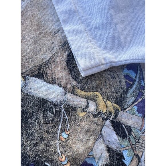Vintage 90s Anvil single stitch white Native American Tribal Wolves tshirt L - Picture 4 of 10